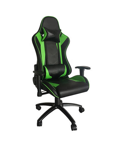Chaise de jeu pivotante de style course inclinable en cuir ergonomique chaise de jeu d'ordinateur pour adultes en vert HJ031