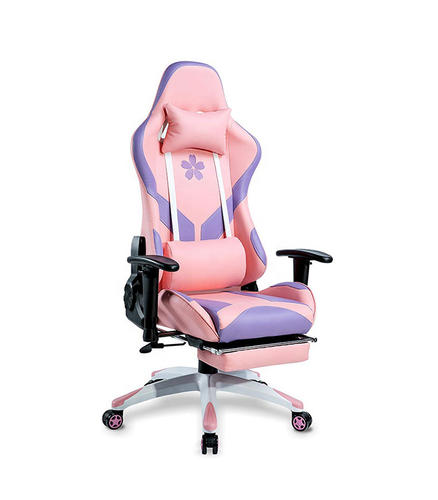 Joli cadeau de chaise de jeu ergonomique inclinable rose pour petite-fille, petite amie, soeur, femme et amour avec appuie-tête repose-pieds