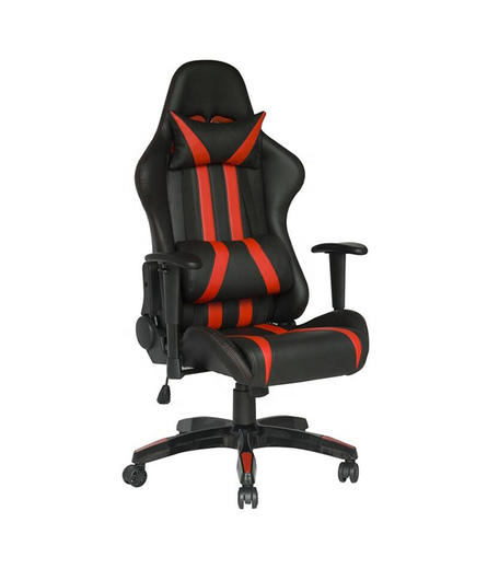 Chaise de bureau inclinable pivotante de jeu ergonomique avec appui-tête, accoudoir et support lombaire (blanc, jaune et rouge) HJ025